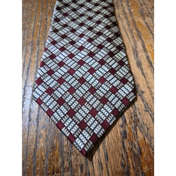 Pierre Cardin Burgandy Brown Tan Grey Silk Mens Neck Tie Made in the USA - Picture 2 of 3